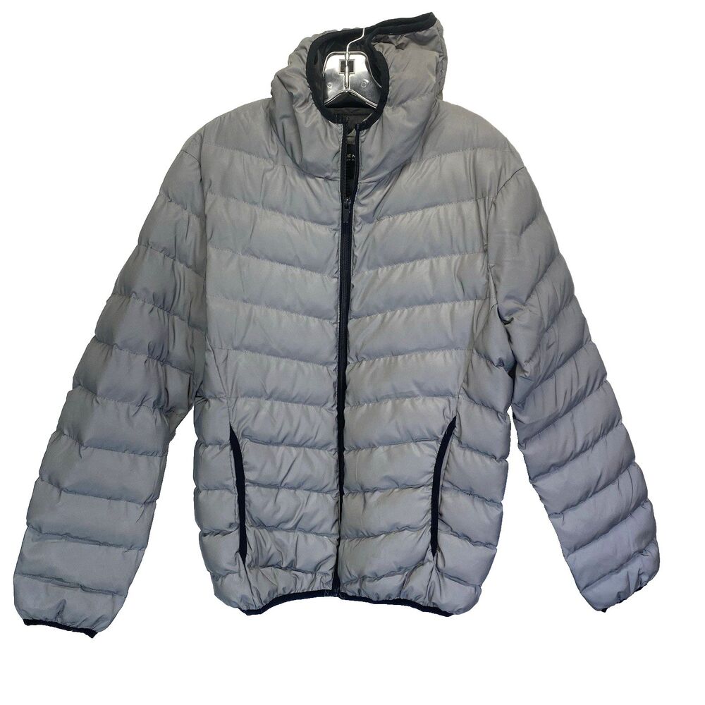 Andrew Marc NY Women's S Puffer Jacket Quilted Hooded Full Zip Gray Reflective